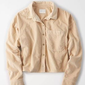 American Eagle Corduroy Cropped Button Up Shirt Size M